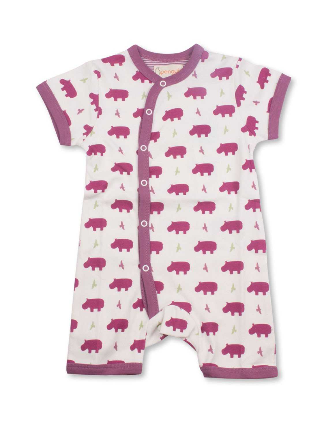 Hippo Short Romper Multi Raspberry Organic Cotton - Jazzy Organics