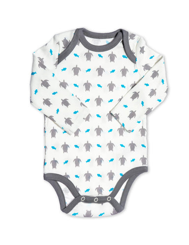 Turtle Organic Cotton Bodysuit Grey Long Sleeve - Jazzy Organics