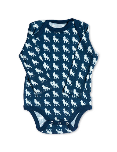 Lion Organic Cotton Bodysuit Blue Long Sleeve - Jazzy Organics
