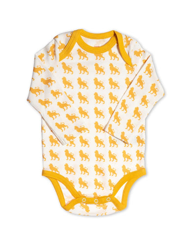 Lion Organic Cotton Bodysuit Orange Long Sleeve - Jazzy Organics