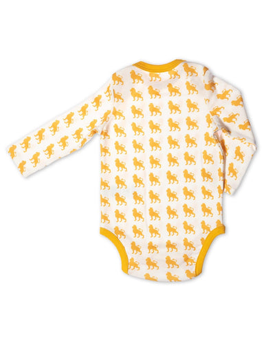 Lion Organic Cotton Bodysuit Orange Long Sleeve - Jazzy Organics