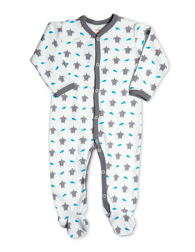 Organic Cotton Footie Grey Turtle - Jazzy Organics